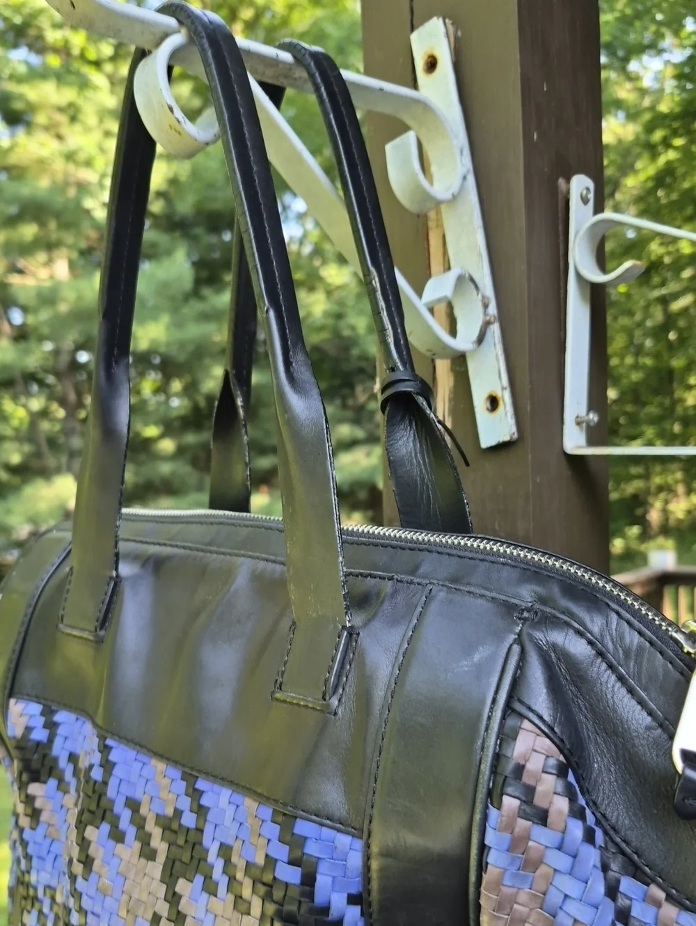 Vintage Cole Haan Woven Blue Leather tote Crossbody Tote Bag